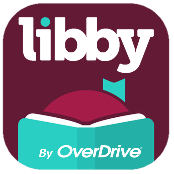 Libby by OverDrive logo with girl reading green book.