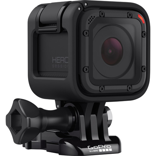 Close-up photo of black GoPro camera.