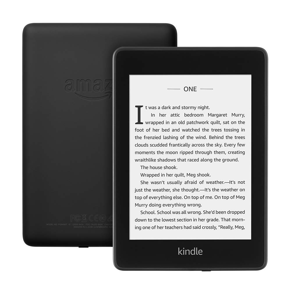Black Kindle ebook tablet.