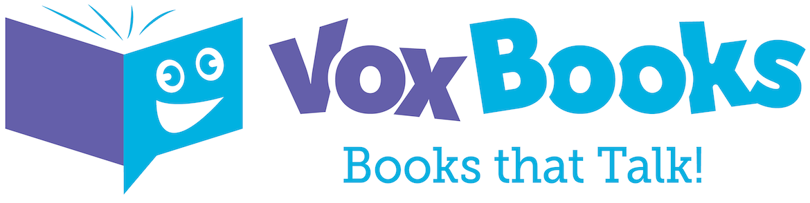Vox Books, books that talk with blue and purple book