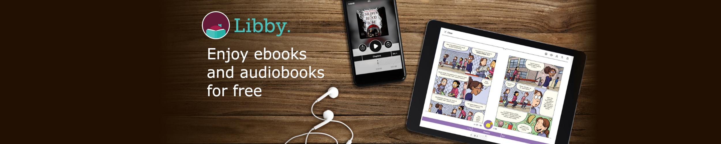 Cell phone and tablet. "Libby. Enjoy ebooks  and audiobooks  for free"