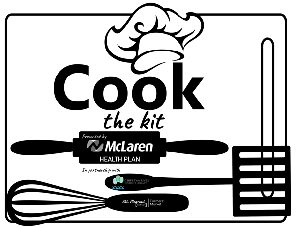 Cook the kit logo with chef hat and kitchen utensils.