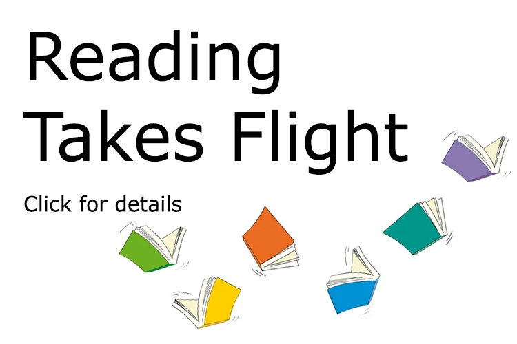 Books flying like birds "Reading takes flight"