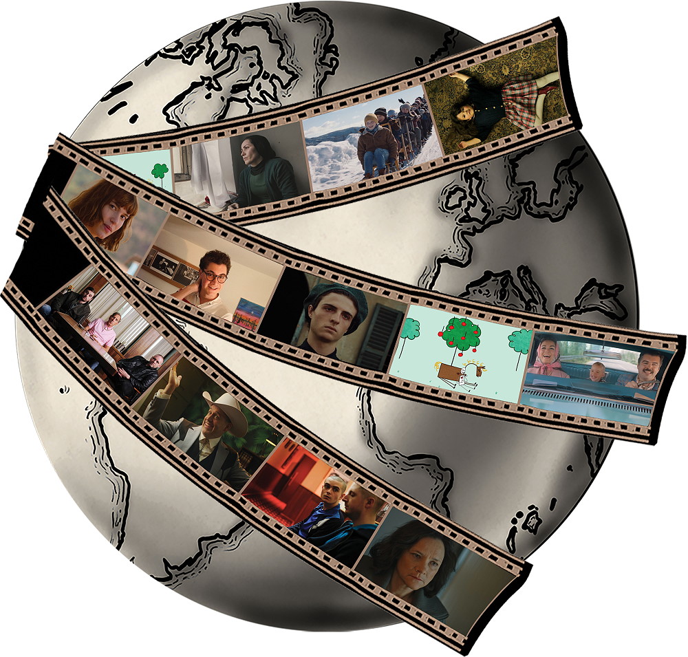 Image of globe wrapped in film strips