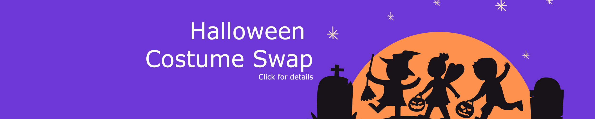 Image of silhouette of kids dressed in Halloween costumes "Halloween Costume Swap"