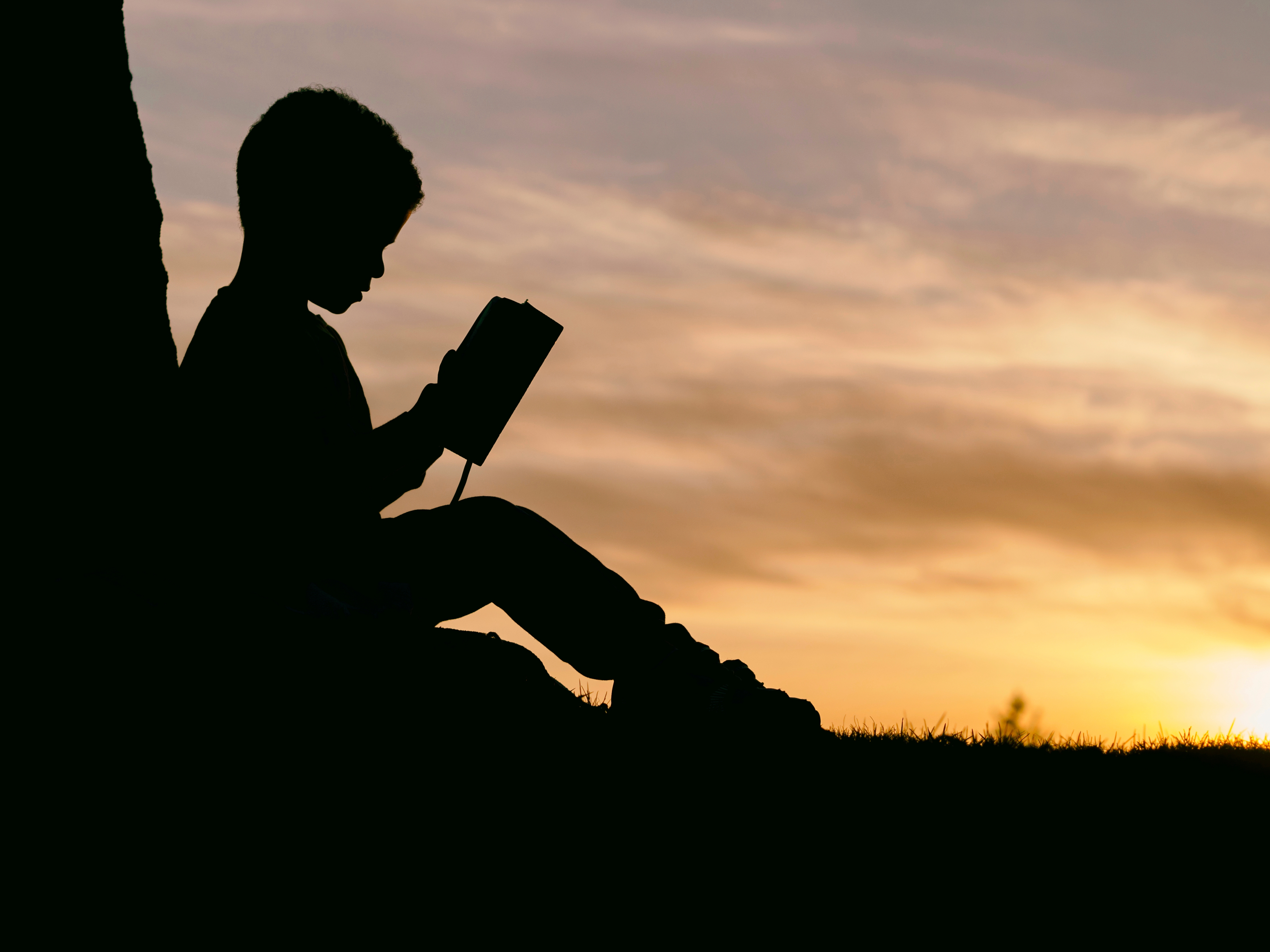 Image of child reading at sunrise