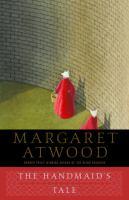 The Handmaid's Tale by Margaret Atwood book cover. Brick wall with 2 women dressed in red dresses and white bonnets.