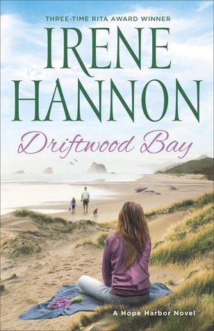 Irene Hannon Driftwood Bay book cover with woman sitting on beach.
