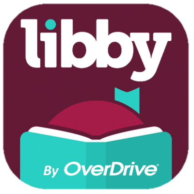 Libby by Overdrive logo with girl reading green book.