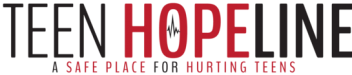 Teen Hopelink - A safe space for hurting teens logo in red and black text. 