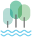 CRDL logo, green trees with blue waves