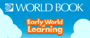 World Book Early World of Learning, logo with blue sky and clouds. 