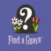 Find a Grave logo with headstone with question mark and flowers.