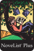 Novelist Plus logo. Child reading while sitting in a tree with yellow sky. 