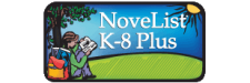 Novelist K-8 Plus logo with child reading under a tree.