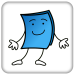 Tumblebooks logo, book figure in blue. 