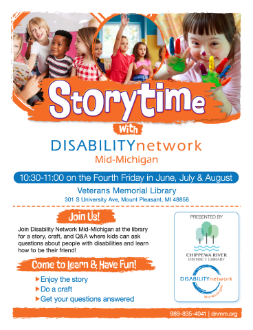 "Storytime with Disability Network of Mid-Michigan" Flyer