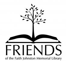 Friends of the Faith Johnston Memorial Library with tree emerging from open book.